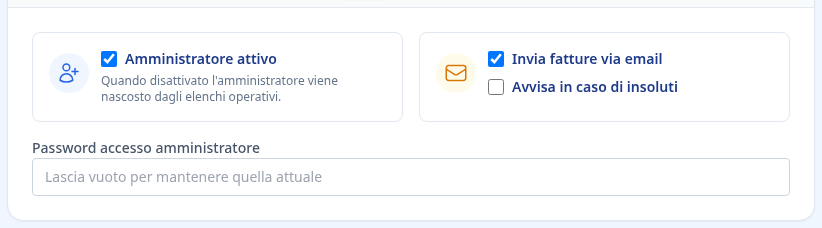 Tab preferenze amministratore