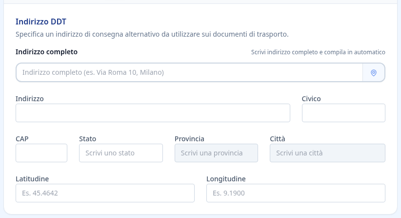 Tab indirizzo DDT fornitore