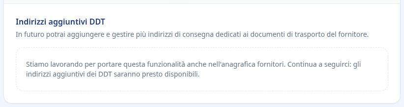 Tab indirizzi aggiuntivi DDT fornitore